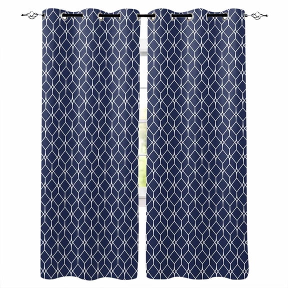 Modern Geometric Blackout Curtains 45 Inch Length Blue Color Blocks Abstract Cube Simple Thermal Insulated Window Curtain Window Drapes 2 Panels for Bedroom Living Room 52"Wx45"L