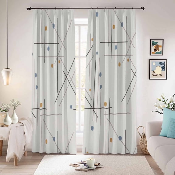 Modern Geometric Blackout Curtains for Bedroom/Living Room, Pinch Pleated Black Out Curtains, Minimalist Lines Polka Dots Abstract Beige Room Darkening Window Drapes with Hooks 2 Panels, 59"x70"