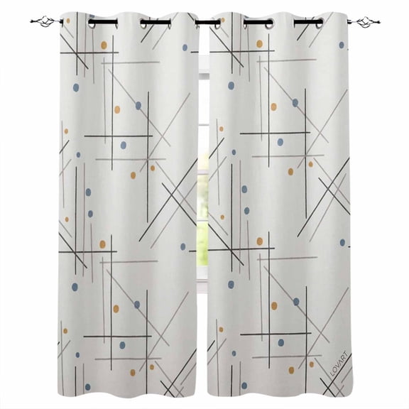 Modern Geometric Blackout Curtains for Bedroom/Living Room, Thermal Insulated Kitchen Curtains, Minimalist Lines Polka Dots Abstract Beige Grommet Darkening Window Treatment Drapes 27.5"x39"x2
