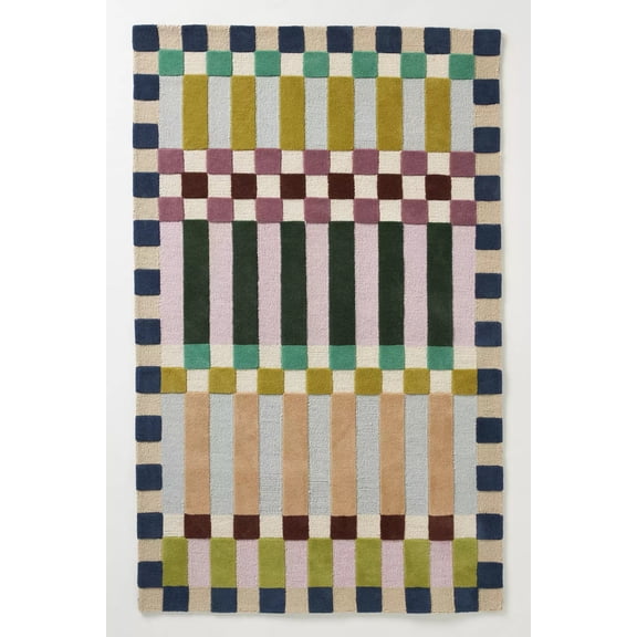 Modern Geometric Block Pattern Area Rug – Multicolor, Soft Textured Woven Design (3x5 Feet)