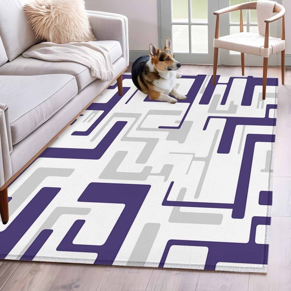 Modern Geometric Blue Area Rugs 4'x6', Washable Small Throw Rugs for Office Bathroom, Abstract Minimalist Artwork Lines Indoor Outdoor Rug Non-Slip Low Pile Carpet Runner Reversible Floor Mats