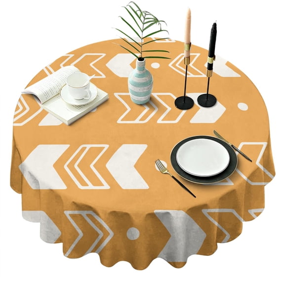 Modern Geometric Boho Round Table Cloth,Wrinkle Free Table Cover with Polyester,Waterproof Reusable Round Table Clothes for Kitchen Picnic Party (Round,60x60inch)