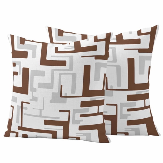 Modern Geometric Brown Outdoor Waterproof Pillow Covers, Abstract Minimalist Artwork Lines Decorative Square Throw Pillowcase Sofa Cushion Sham for Patio/Couch/Chair, 20"x20" 2 Pack