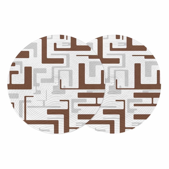 Modern Geometric Brown Round 13 Inch Placemats Set of 2, Abstract Minimalist Artwork Lines HeatResistant Non Slip Place Mats for Dining Table, Wipeable Braided Kitchen Table Mats for Housewarming