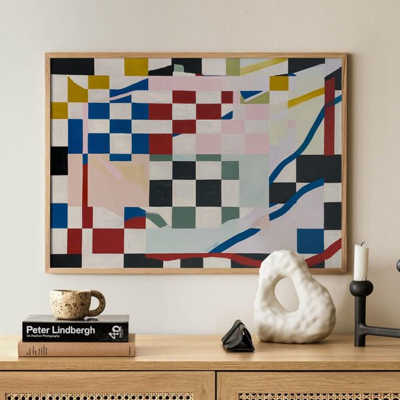 Modern Geometric Checkered Pattern Wall Art Print, Abstract Home Decor Poster