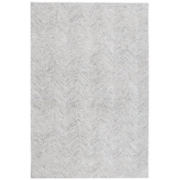 Modern Geometric Chevron Area Rug, White and Gray Textured Pattern