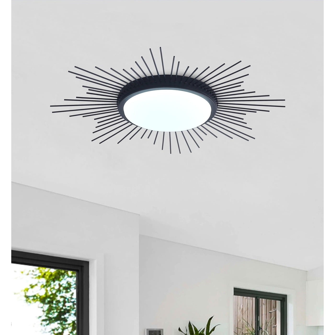 Modern Geometric Circle 1-Light LED Flush Mount Lamp Fixture Black