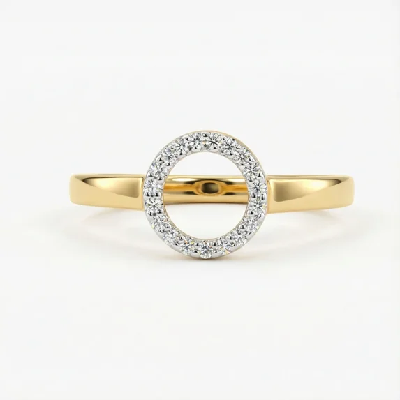 Modern Geometric Circle Halo Ring - 18K Gold Plated Minimalist Open Circle Band with Shimmering Pave Cubic Zirconia for Women, Contemporary Fashion Jewelry