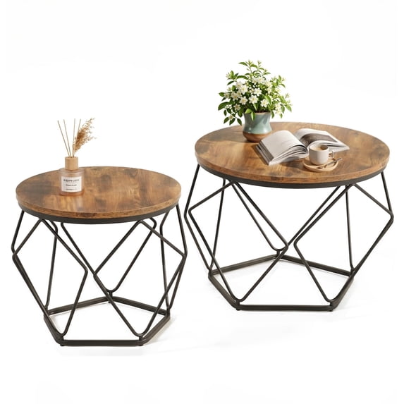 Modern Geometric Coffee Table Set of 2, Round Nesting Side Tables with ...