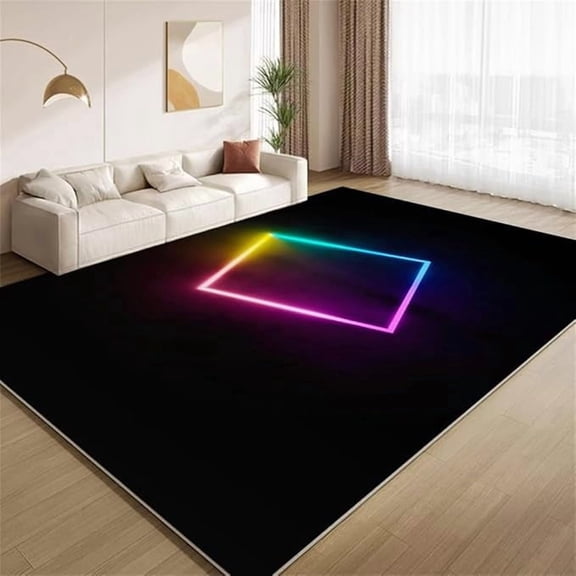 Modern Geometric Colorful Area Rug Abstract Neon Gaming Rugs Non Slip Non Shedding Print Washable Floor Carpet for Living Room Bedroom Kids Room Office Study Foyer Hallway 5 x 6ft