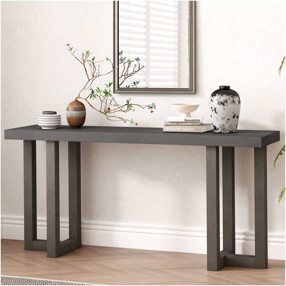 Modern Geometric Console Table with Solid Wood Legs for Entryway, Hallway & Living Room