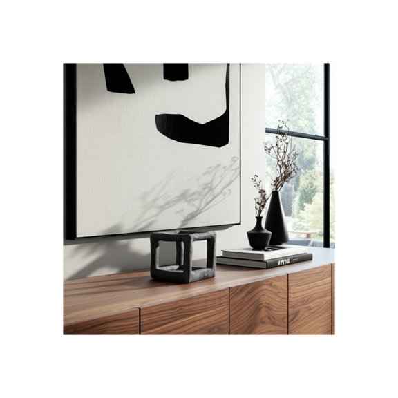 Modern Geometric Decorative Object - Handcrafted Pottery & Cement - Contemporary Minimalist Accent Piece for Home, Office, Bedroom & Living Room - 9" Black