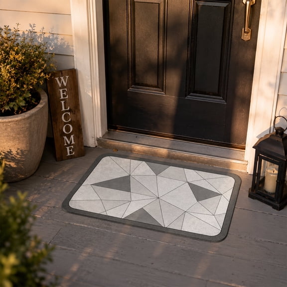 Modern Geometric Diatomaceous Earth Bath Mat, Ultra Absorbent Non-Slip Quick Dry Floor Rug, Stylish Grey Abstract Bathroom Mat for Entryway, Kitchen, 2 Sizes Optional