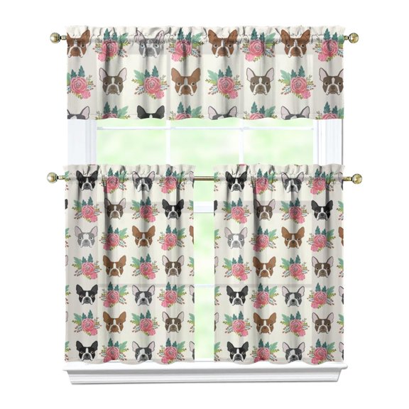 Modern Geometric Dog Kitchen Curtains - Set of 3 Minimalist Print Window Panels