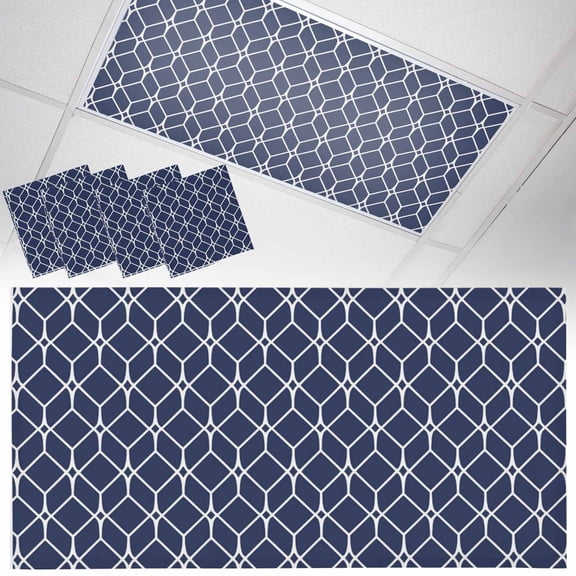 Modern Geometric Fluorescent Light Covers Blue Color Blocks Abstract Cube Simple Magnetic Light Filters Ceiling Lighting Panel Shade for Classroom Office Home 2 x 4 ft, 4 Pack
