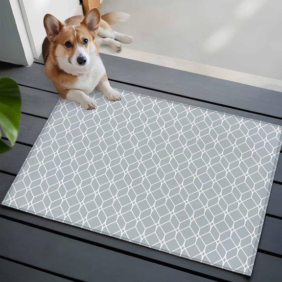 Modern Geometric Front Door Rugs 2x3 ft Grey Color Blocks Abstract Cube Simple Small Rug for Entryway Non Slip Washable Bathroom Door Mat Absorbent Floor Mat for Indoor Entrance