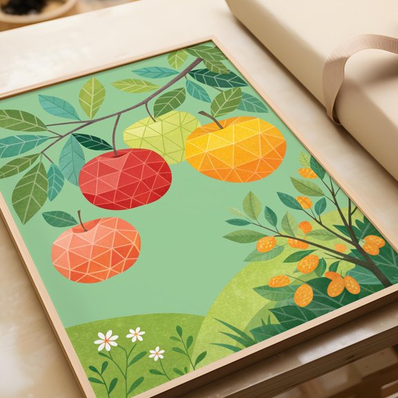 Modern Geometric Fruit Illustration Vibrant Colorful Design Nature Inspired Fruit Picture Poster Unframed Paper Print