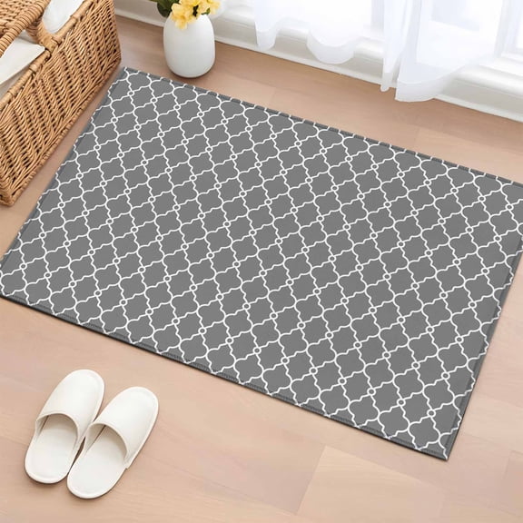 Modern Geometric Grey 2'x3' Rug, Abstract Classic Moroccan Minimalist Non-Slip Soft Doormat Area Rugs for Entrance Bathroom Bedsides, Front Doormat Carpet for Kitchen Bedroom, Entryway Floor Mat