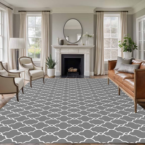 Modern Geometric Grey 6'x9' Area Rug for Living Room, Abstract Classic Moroccan Minimalist Non-Slip Floor Mat Rugs for Bedroom Dining Room, Large Carpet for Classroom, Nursery Rugs for Playroom