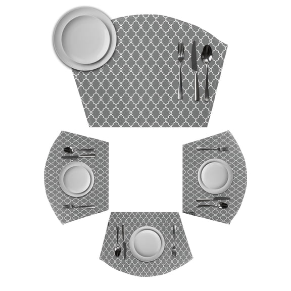Modern Geometric Grey Round Table Placemats Set of 2 Wedge Placemats, Abstract Classic Moroccan Minimalist Place Mats for Dining Table Set Washable Mats Kitchen Decor for Indoor Outdoor Wipe Clean