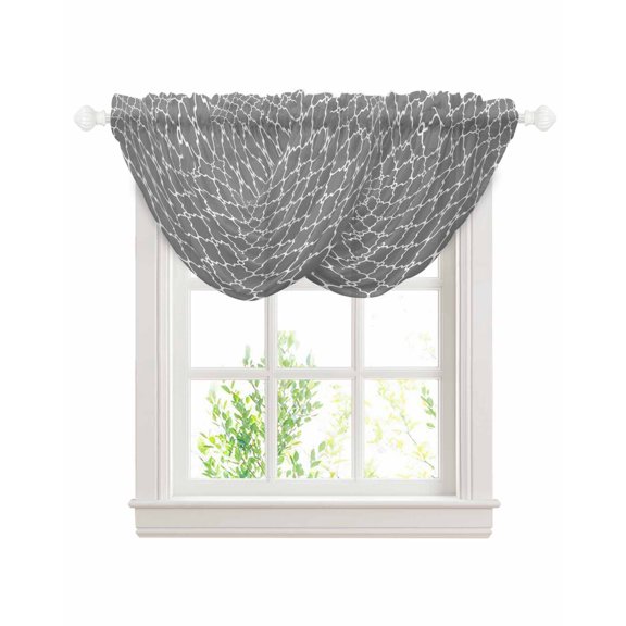 Modern Geometric Grey Sheer Waterfall Valance Curtains for Window, Abstract Classic Moroccan Minimalist Rod Pocket Sheer Topper Swag Curtains for Living Room, Kitchen 38.5"W x 47.2"L, 2 Panels