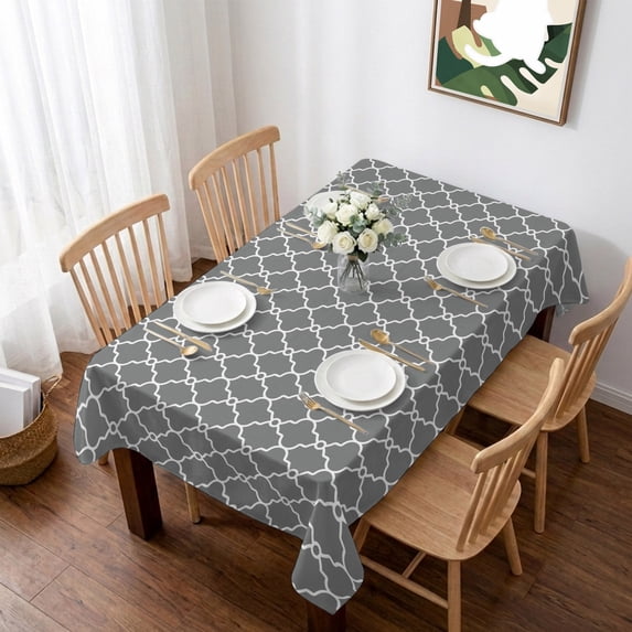 Modern Geometric Grey Table Cloth Waterproof Tablecloths, Abstract Classic Moroccan Minimalist Tablecloth Dining Table Cover for Kitchen Party Tabletop Outdoor, Rectangle Tablecloth 60x102 Inch