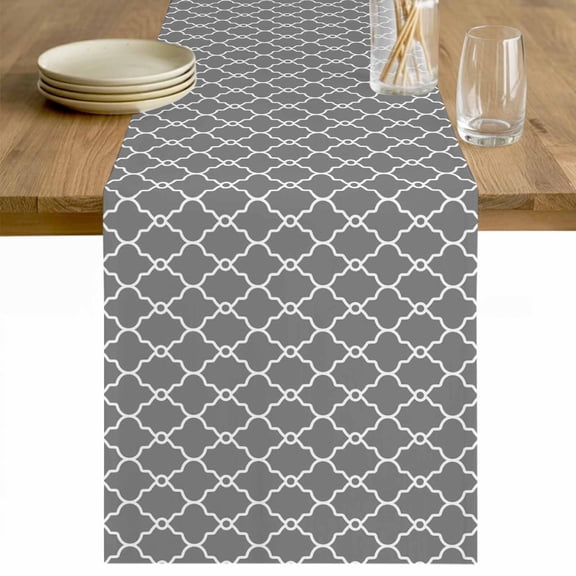 Modern Geometric Grey Table Runner 48 Inches Long Farmhouse Dress Scarves, Abstract Classic Moroccan Minimalist Dining Tablerunner for Coffee Table/Kitchen Island/Party Décor, 13" x 48"
