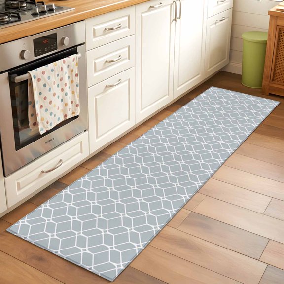 Modern Geometric Hallway Washable Runner Rug 2x6 Grey Color Blocks Abstract Cube Simple Kitchen Runner Mat with Non Slip Backing Low Pile Thin Floor Carpet for Indoor Bedroom Living Room