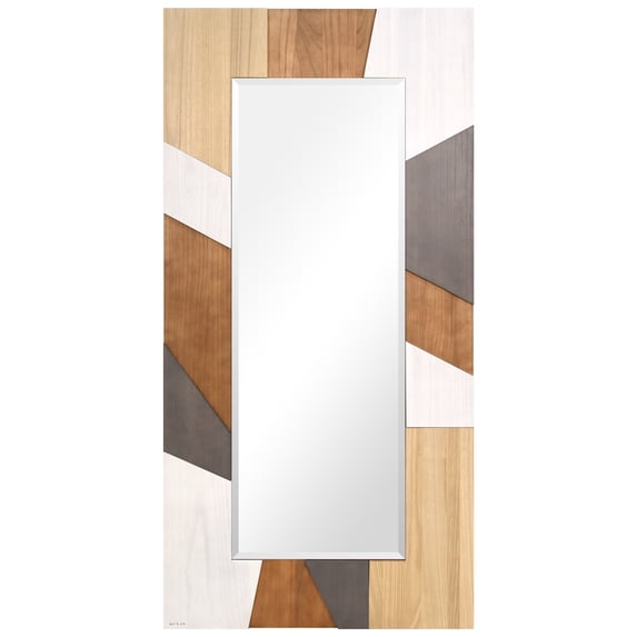 "Modern Geometric" Hand Made Solid Paulownia Wood Beveled Leaner Mirror,size 80"x40"