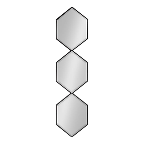 Modern Geometric Hexagonal Metal Wall Mirror Set, 3-Piece, 42 x 10 Inches