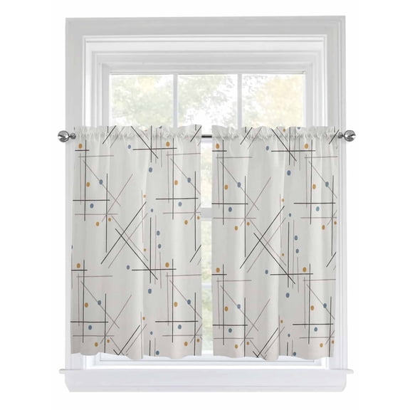 Modern Geometric Living Room Curtains 2 Panel, Minimalist Lines Polka Dots Abstract Beige Cafe Window Treatment, Farmhouse Bedroom Bathroom Kitchen Curtains Drapes 104"x54"