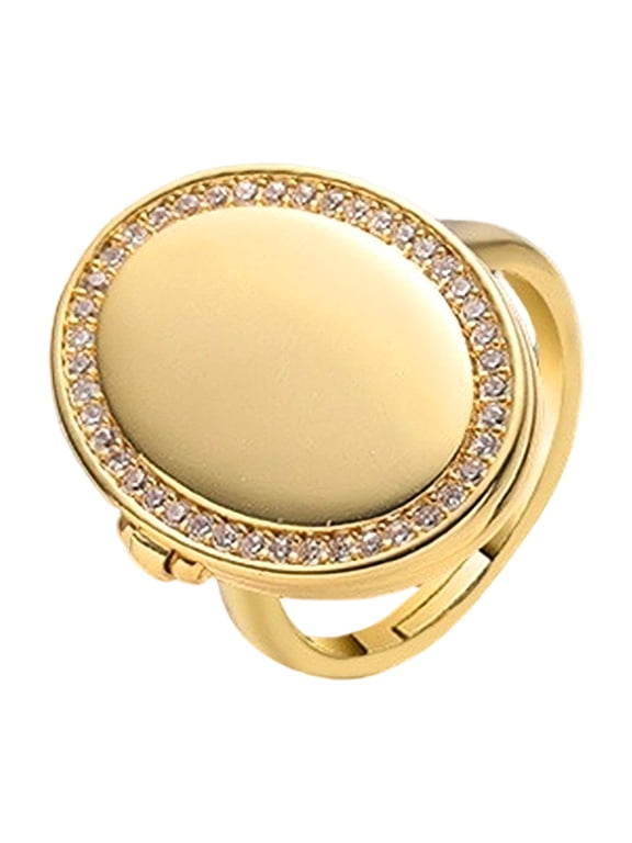 Modern Geometric Locket Rings with Concealed Holder Adjustable Opening Finger Rings Copper Finger Accessories