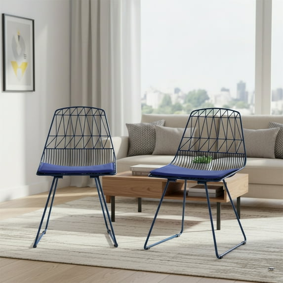 Modern Geometric Metal Dining Chair with Faux Leather Seat Pad, Set of 2