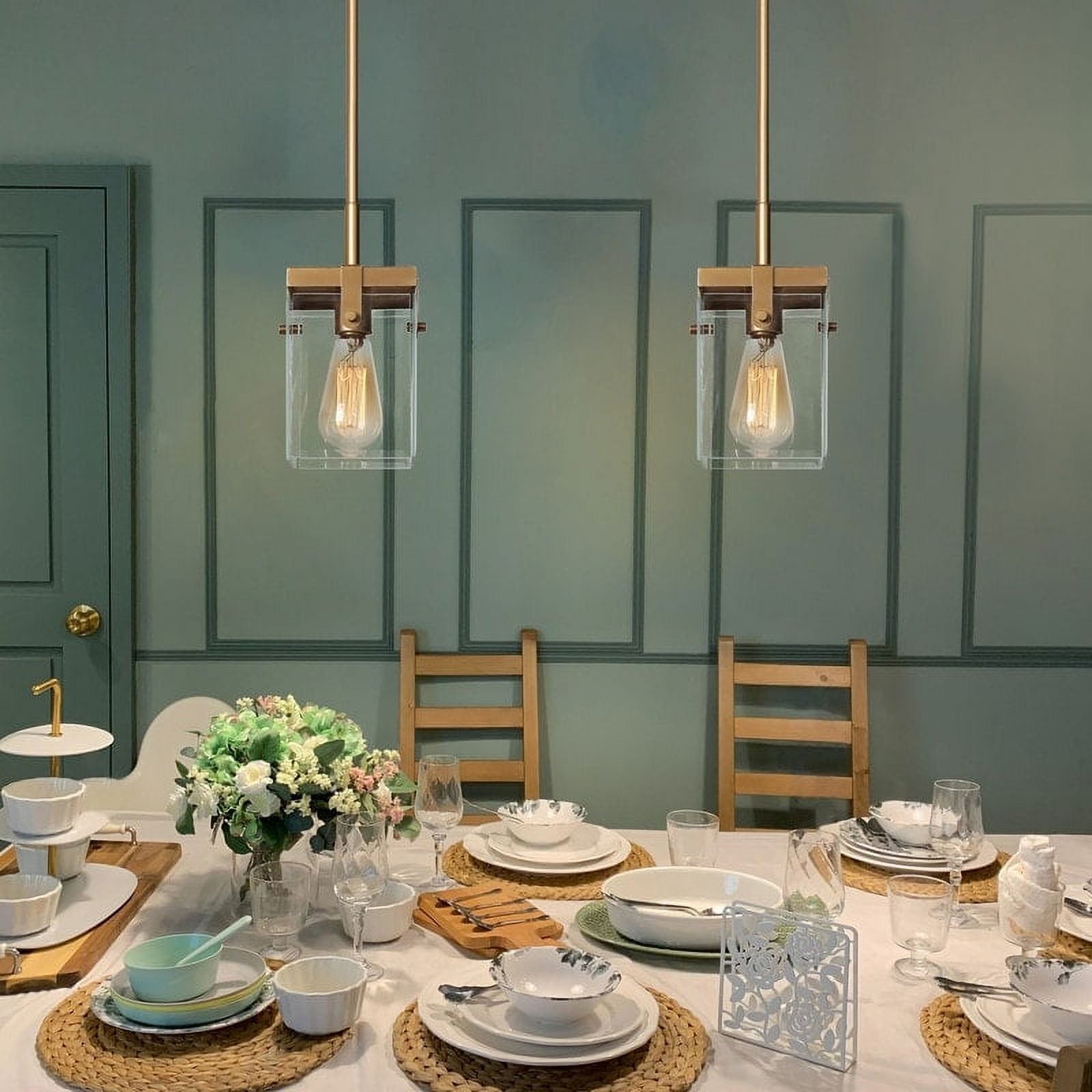 Modern Geometric Mini Pendants Gold Metal with 4-piece Clear Glass