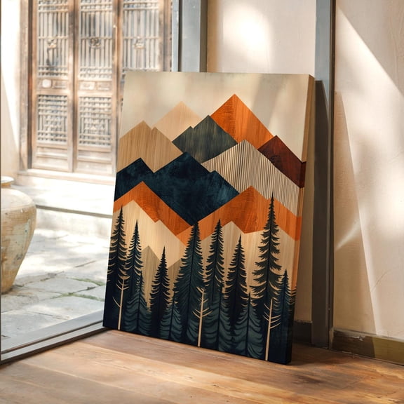 Modern Geometric Mountain Print - Abstract Nature Wall Art - Boho Forest Landscape Decor - Earthy Tones Poster For Home Or Office Wall Art, Modern Wall Decor, 16x24 UNFRAMED