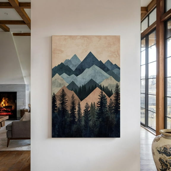 Modern Geometric Mountain Print - Abstract Nature Wall Art - Boho Forest Landscape Decor - Earthy Tones Poster For Home Or Office Wall Art, Modern Wall Decor, 16x24 UNFRAMED
