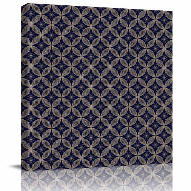 Modern Geometric Navy Blue Canvas Print Wall Art Painting, Modern Wall