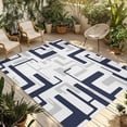 thumbnail image 1 of Modern Geometric Navy Blue Outdoor Rug for Patio/Deck/Porch, Non-Slip Large Area Rug 5 x 8 Ft, Abstract Minimalist Artwork Lines Indoor Outdoor Rugs Washable Area Rugs, Camping Rug Carpet Runner, 1 of 8