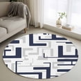 thumbnail image 1 of Modern Geometric Navy Blue Round Area Rug 3.3Ft Washable Circle Rugs for Dining Room Table, Abstract Minimalist Artwork Lines Non-Slip Carpet Floor Mats Indoor Outdoor Carpet Runner Home Decor, 1 of 8