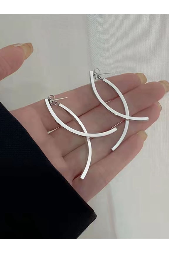Modern Geometric Open Hoop Earring Jackets Silver Tone