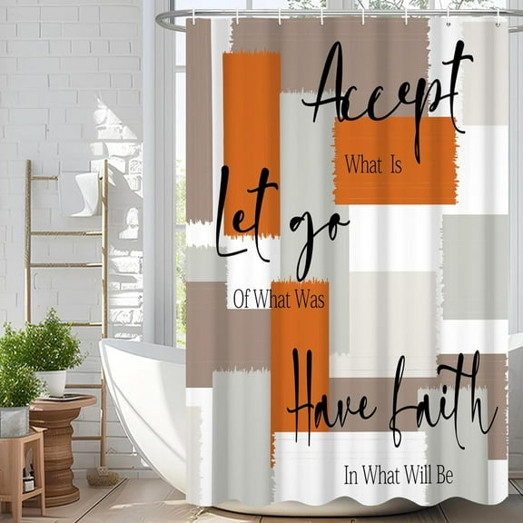 Modern Geometric Orange Gray Shower Curtain Abstract Hippie Art Printed Bath Curtain Waterproof Washable Fabric Bathroom Bathtub Decor Set with Hooks-72"W x 72"L (Pack of 1)