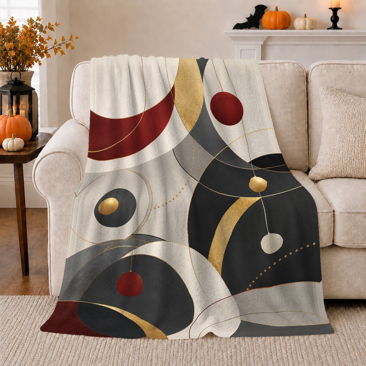 Modern Geometric Overlapping Shapes Gold Lines, Peaceful Mountain Lake ...
