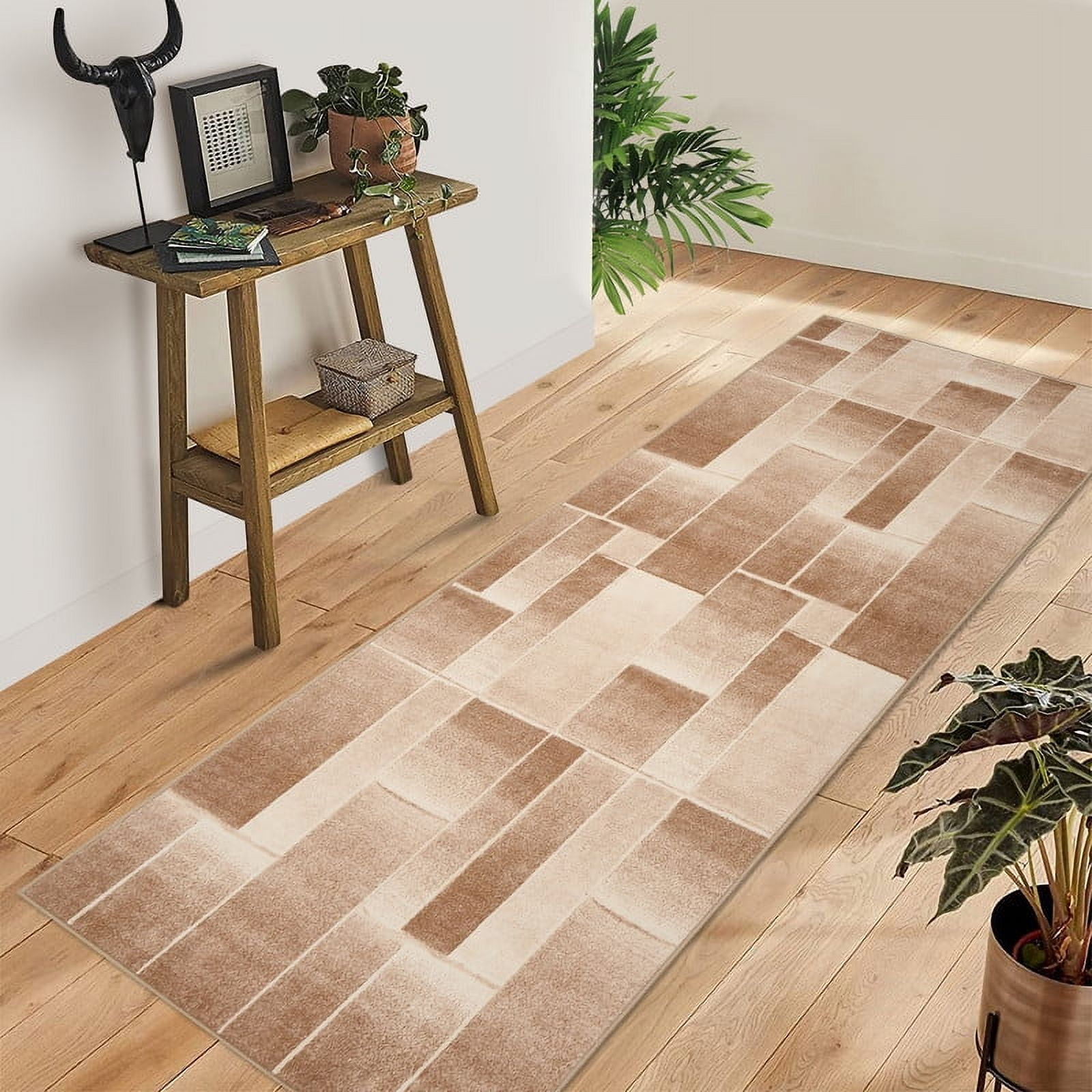 Modern Geometric Patchwork Area Rug 2x6 Runner Rugs for Living Room, Soft Throw Carpet Floor Decor for Entryway Dining Room Office Nursery Khaki