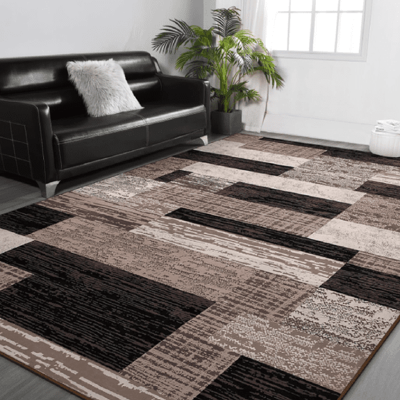 Modern Geometric Patchwork Area Rug, 5x8 Chocolate Large Rugs for Living Room,  Collection Indoor Rugs for Bedroom, Throw Carpet Floor Dr for Entryway Dining Room Office Nursery