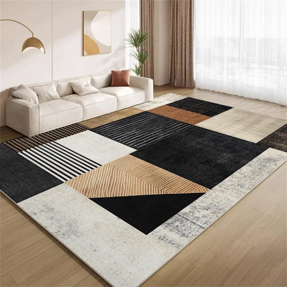 Modern Geometric Patchwork Area Rugs, Gray Brown Carpet, Washable Non Slip Low Pile Soft Rug for Bedroom Living Room Decor Mat 3ftx5ft