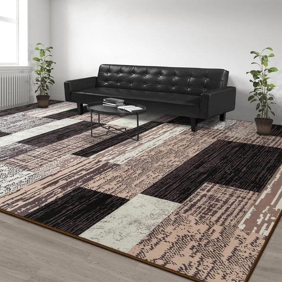 Modern Geometric Patchwork Floor Dr for Bedroom Aesthetic Carpet, Collection, Indoor Rugs for Living Room Dining Room Nursery Office Machine Washable Rug, 4x6 Ft Chocolate