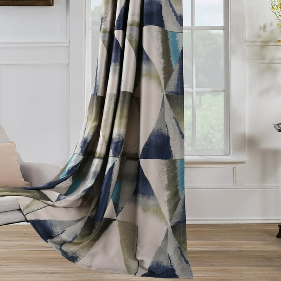 VOGOL Modern Geometric Pattern Thermal Insulated Drapes, Room Darkening Grommet Window Treatments for Bedroom Office, 2 Panels, W52 x L96, Blue