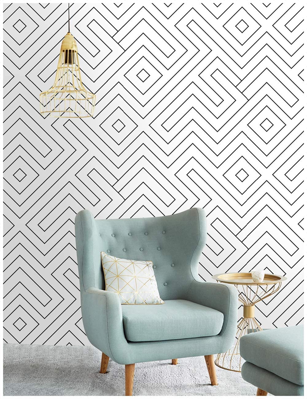 Modern Geometric Peel and Stick Wallpaper 17.7"x 19.7ft, Black and White