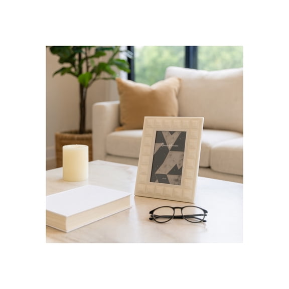 Picture Frame for Tabletop Decor - Photo Frame with Block Border Design Perfect for Travel Photos or Entryway Photo Display - Rectangular Polyresin Decorative Frame for Home and Office - 9" White