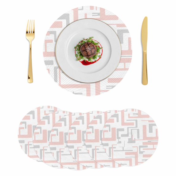 Modern Geometric Pink Round 13 Inch Placemats Set of 6, Abstract Minimalist Artwork Lines HeatResistant Non Slip Place Mats for Dining Table, Wipeable Braided Kitchen Table Mats for Housewarming